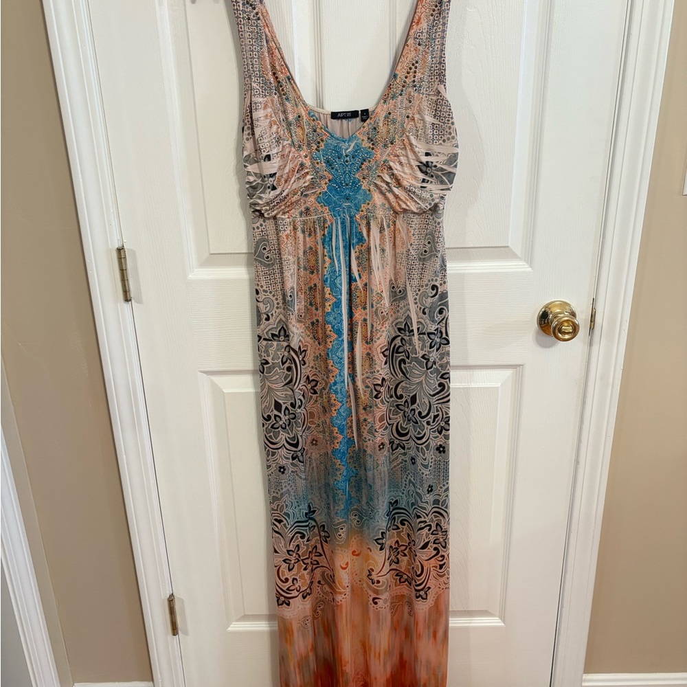 Apt. 9 Blue and Pink Embellished Sleeveless Maxi Sundress